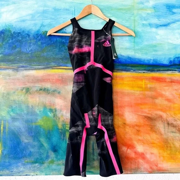 Adidas Womens Adizero Eighteen Closed Back Suit- Black/Pink Techsuit, sz 26