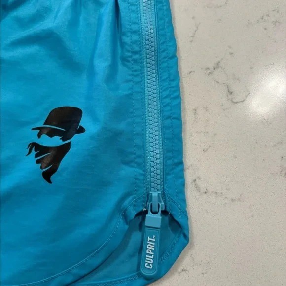 Culprit Women’s Large Swim Shorts Coastal Blue Zip Sides Drawstring Size Large