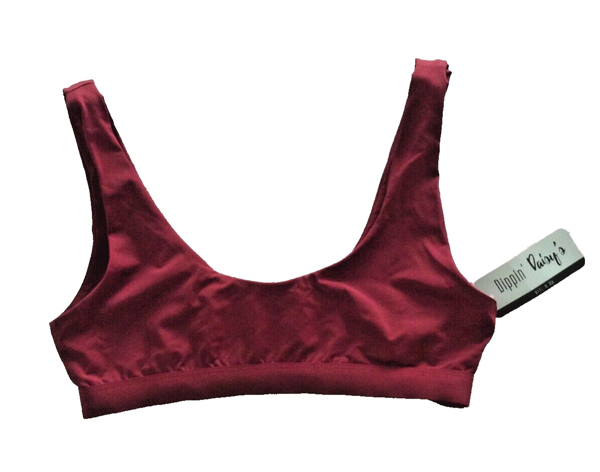 DIPPIN’DAISY’S BRAND NEW BANDED BURGUNDY SPORTY SWIM Women TOP SZ M