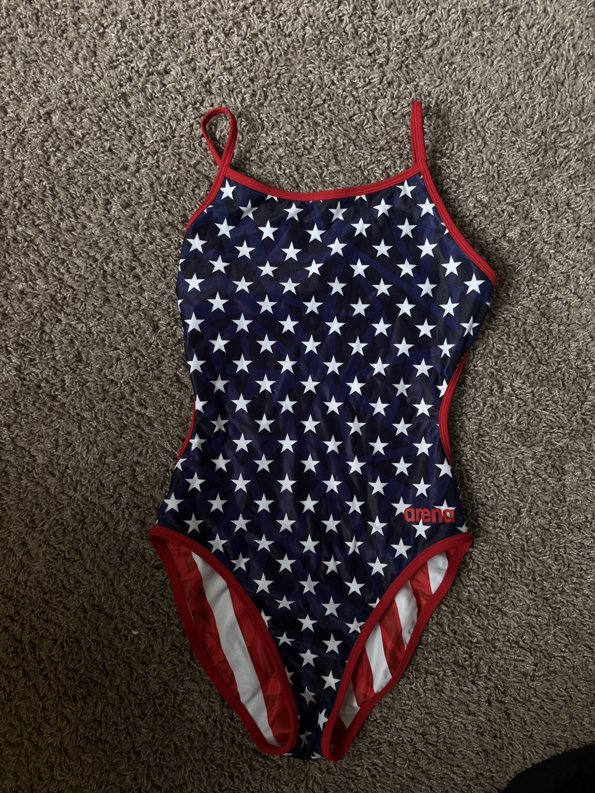 arena Women’s One Piece Competitive Swimwear USA Flag Stars Stripes 32 size