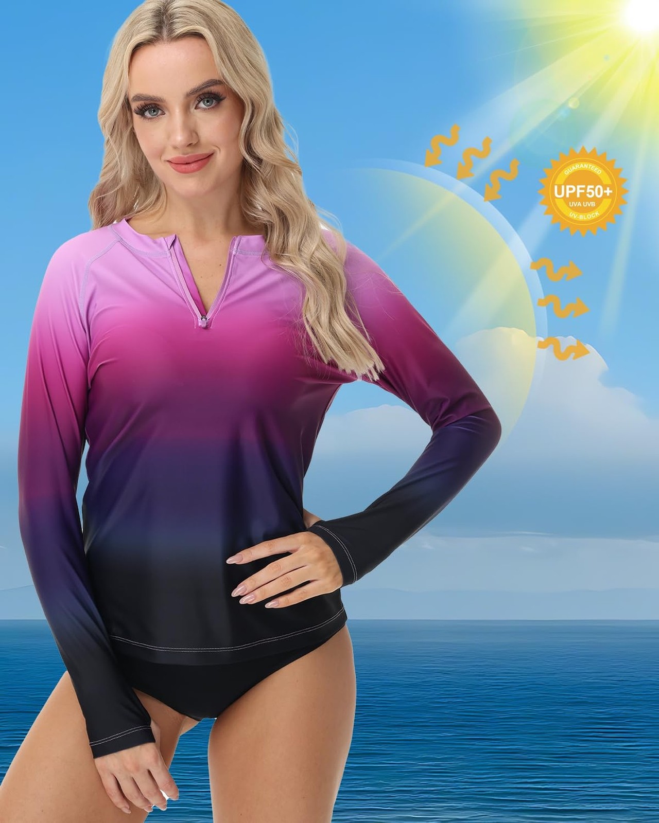 Rash Guard for Women UPF 50+ Swim Shirts 1/4 Zip Long Sleeve SPF UV Protectio…