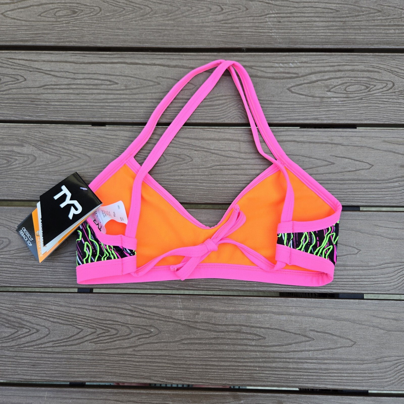 TYR Tieback Bikini Black Multicolor Active Swim Top Women Size X-Small (0/2)