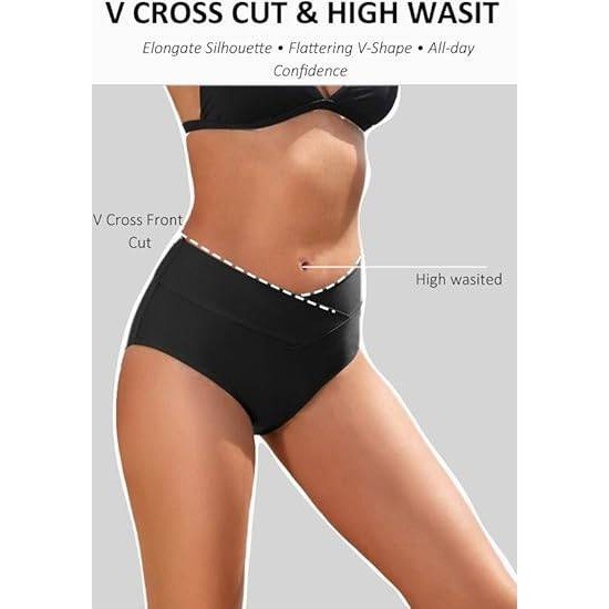 MSRP $23 Zmart Women’s M Black V Cut Full Coverage Bikini Bottom High Waist Sw