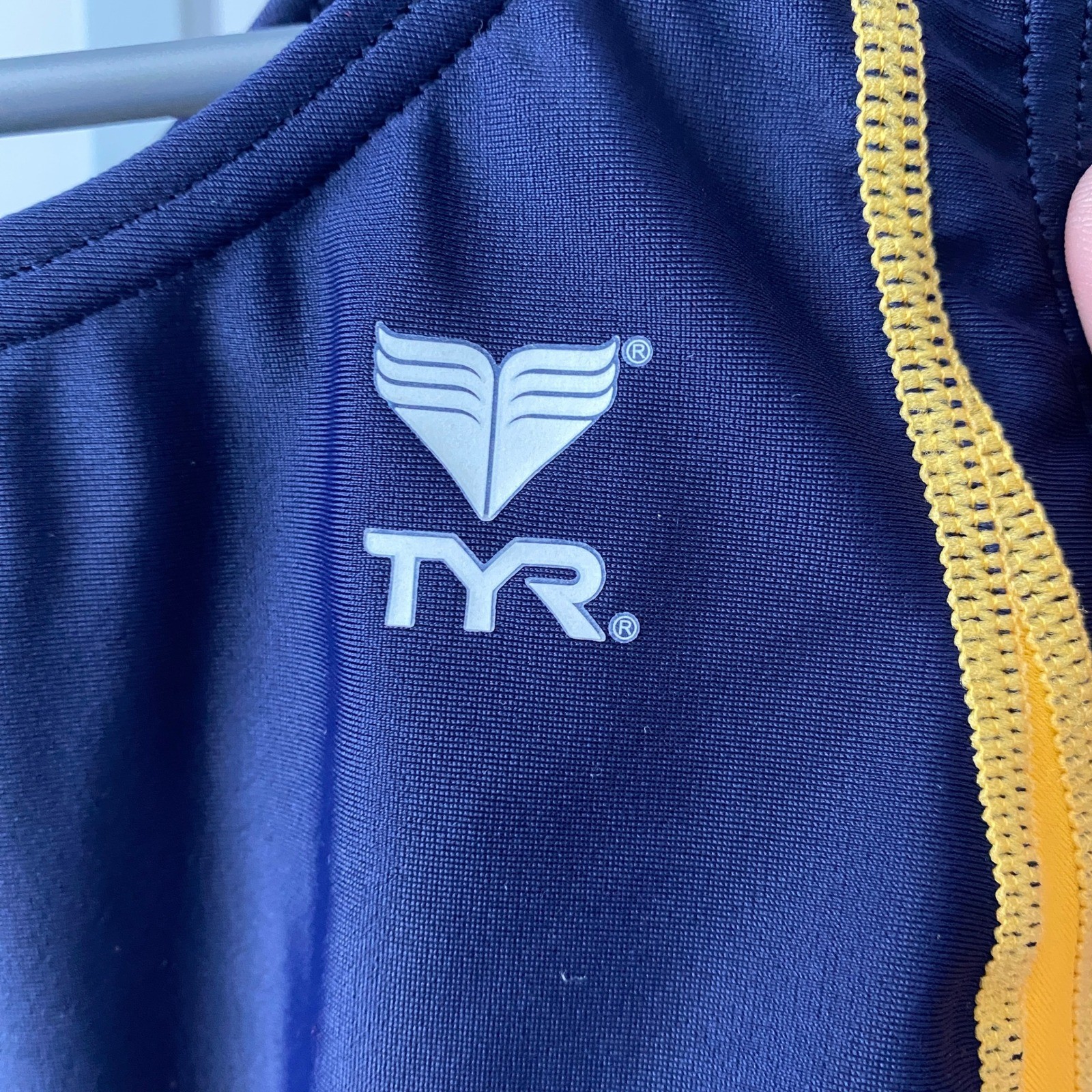 TYR Beach One Piece 30/6 Blue Yellow Performance Maxback Swimsuit NWT Racing