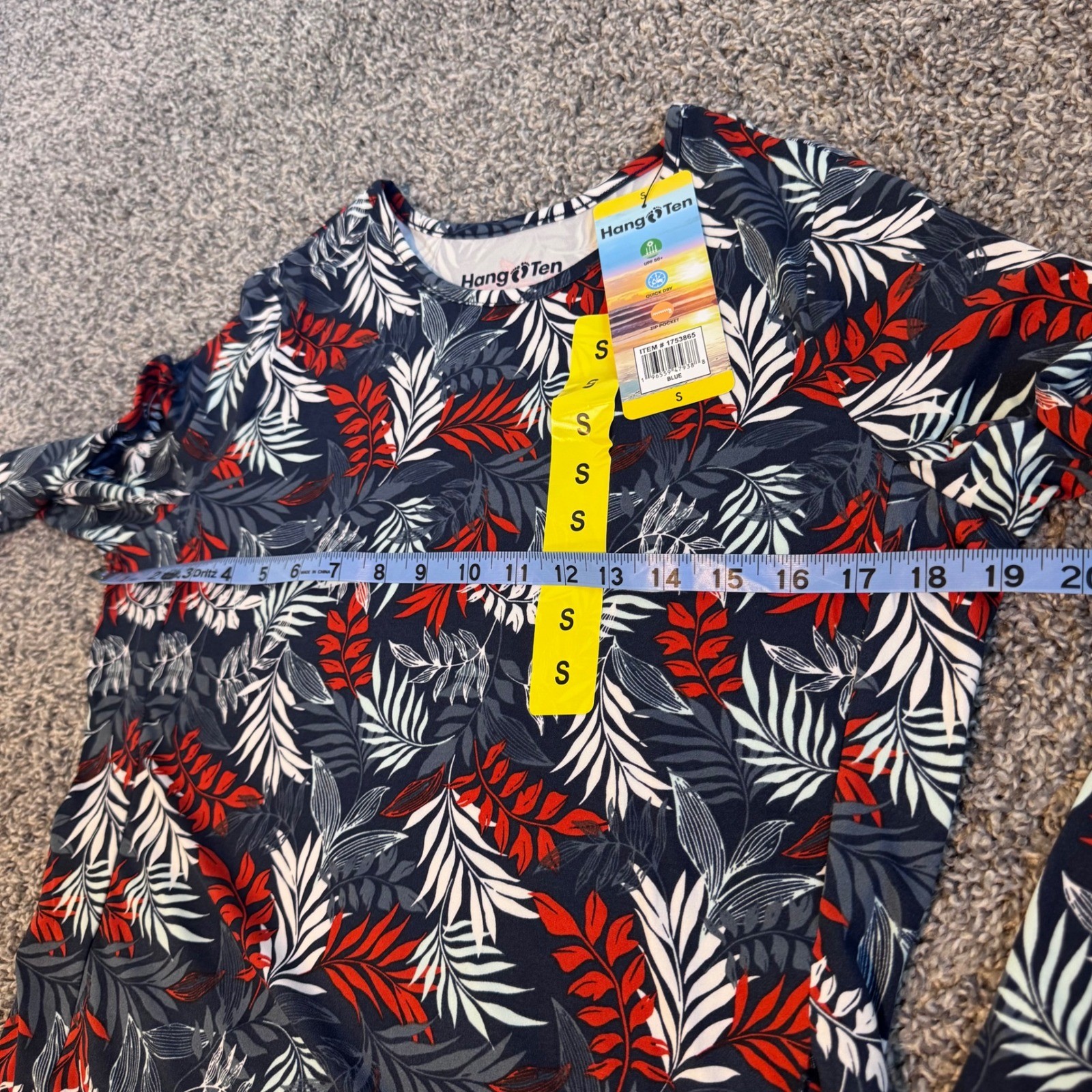 NWT Hang Ten Women’s Long Sleeve Rash Guard Shirt UPF 50+ w/ Zip Pocket Small