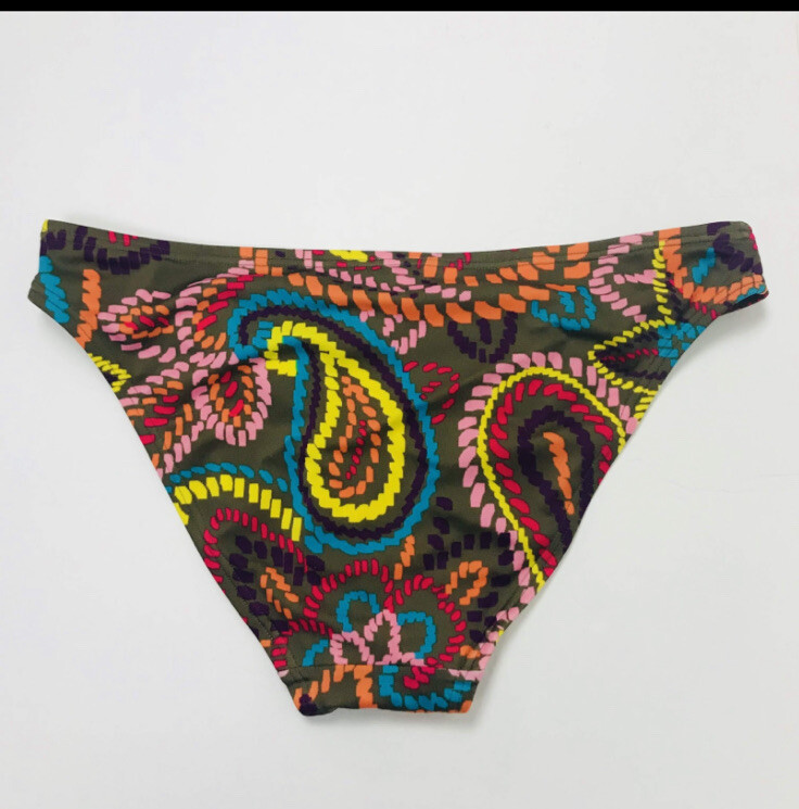 VICTORIA’S SECRET Size Small Swim Bottom Bikini Panty Brown Yellow Paisley Print