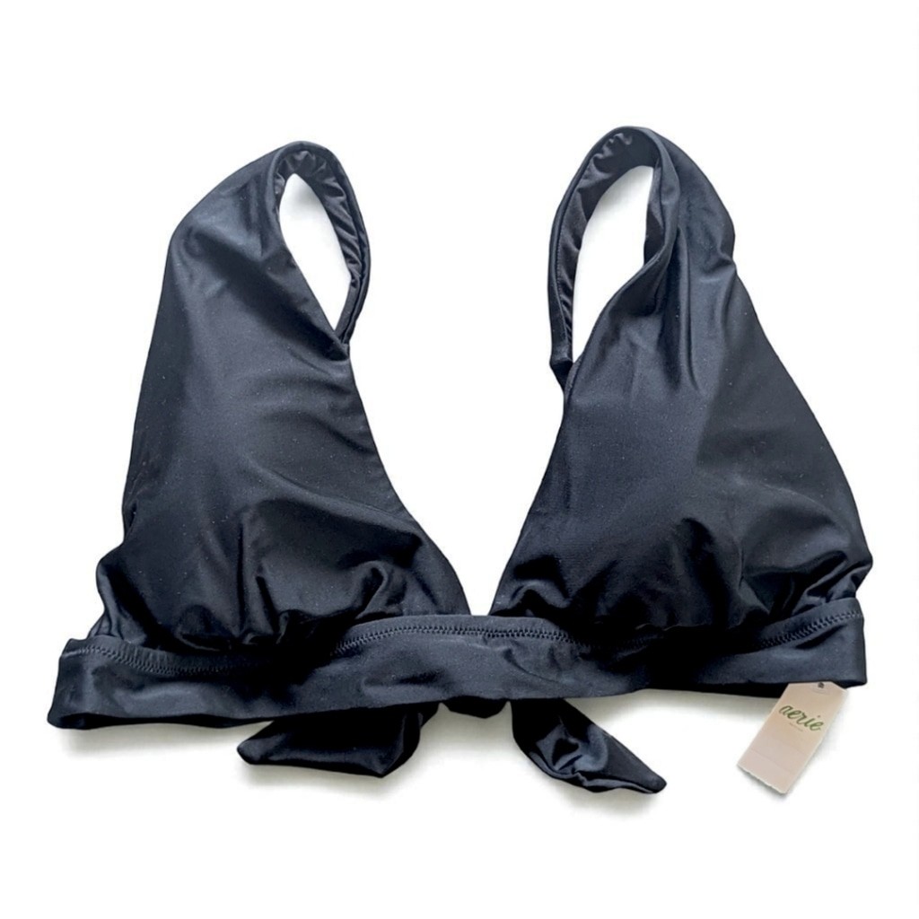 Aerie Black Longline Triangle Bikini Top XXL NWT Tie Back Swim Y2K Vibes