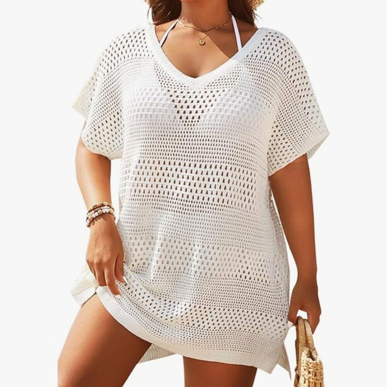 Yonique Plus Size Swimsuit Cover Up – Crochet Swim Cover Up Sz 22