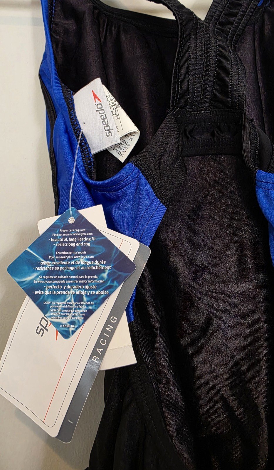 Speedo Racing Women’s Size 6/32 One Piece Swimsuit New w/ Tags Black Blue Lycra