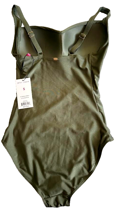 Betsey Johnson sage green Bandeau Swimsuit bathing suit 1PC swim S small NWT NEW