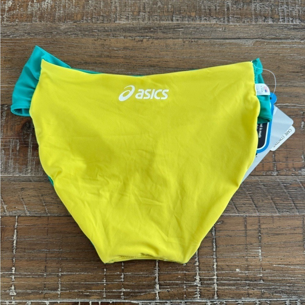Asics Women’s Athletic Keli Bikini Reversible Swim Bottom Teal/Lemon Small NWT