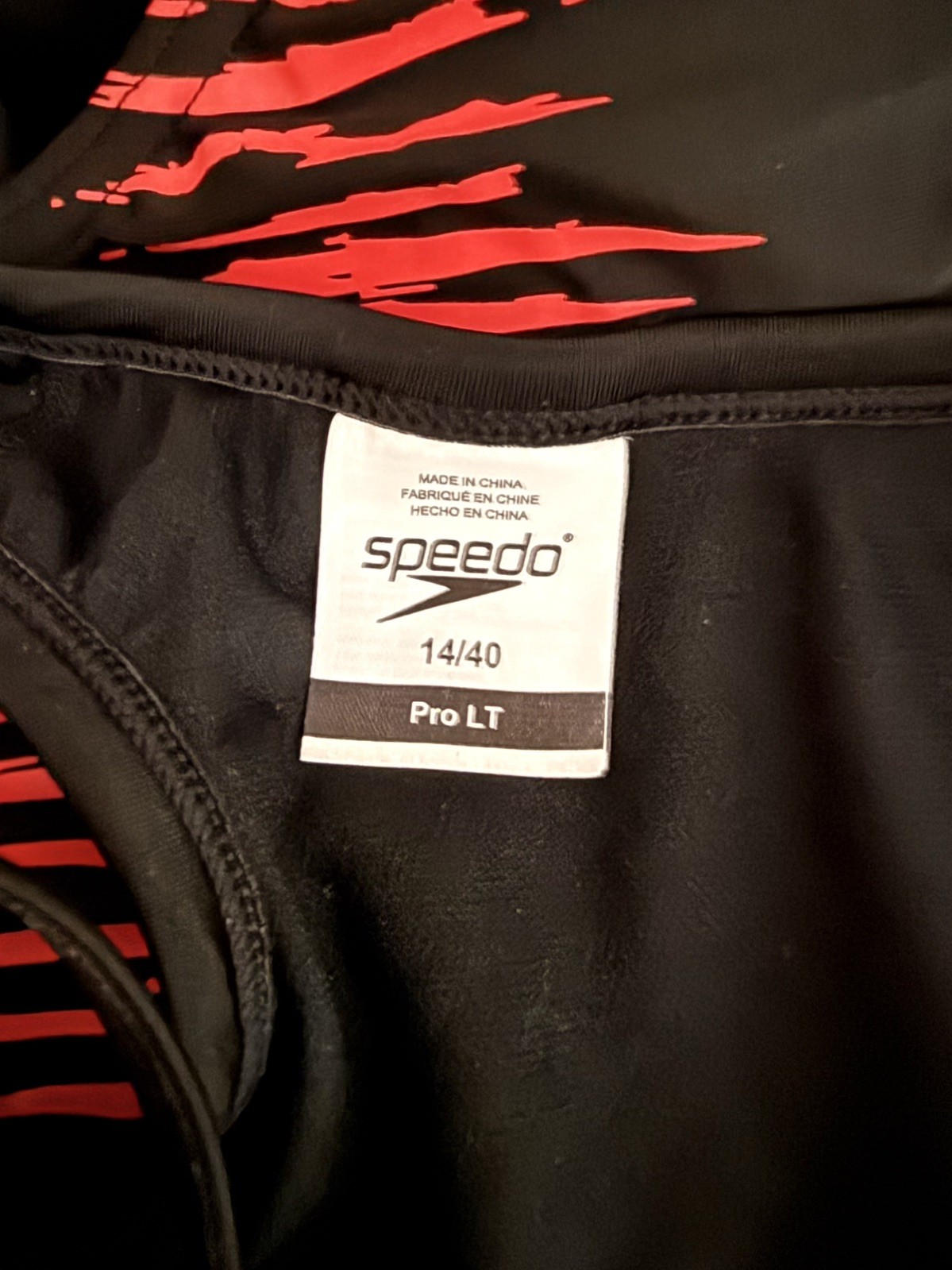 Speedo Pro LT One Piece Swimsuit Black Red Orange Racerback Size 14/40 Women’s
