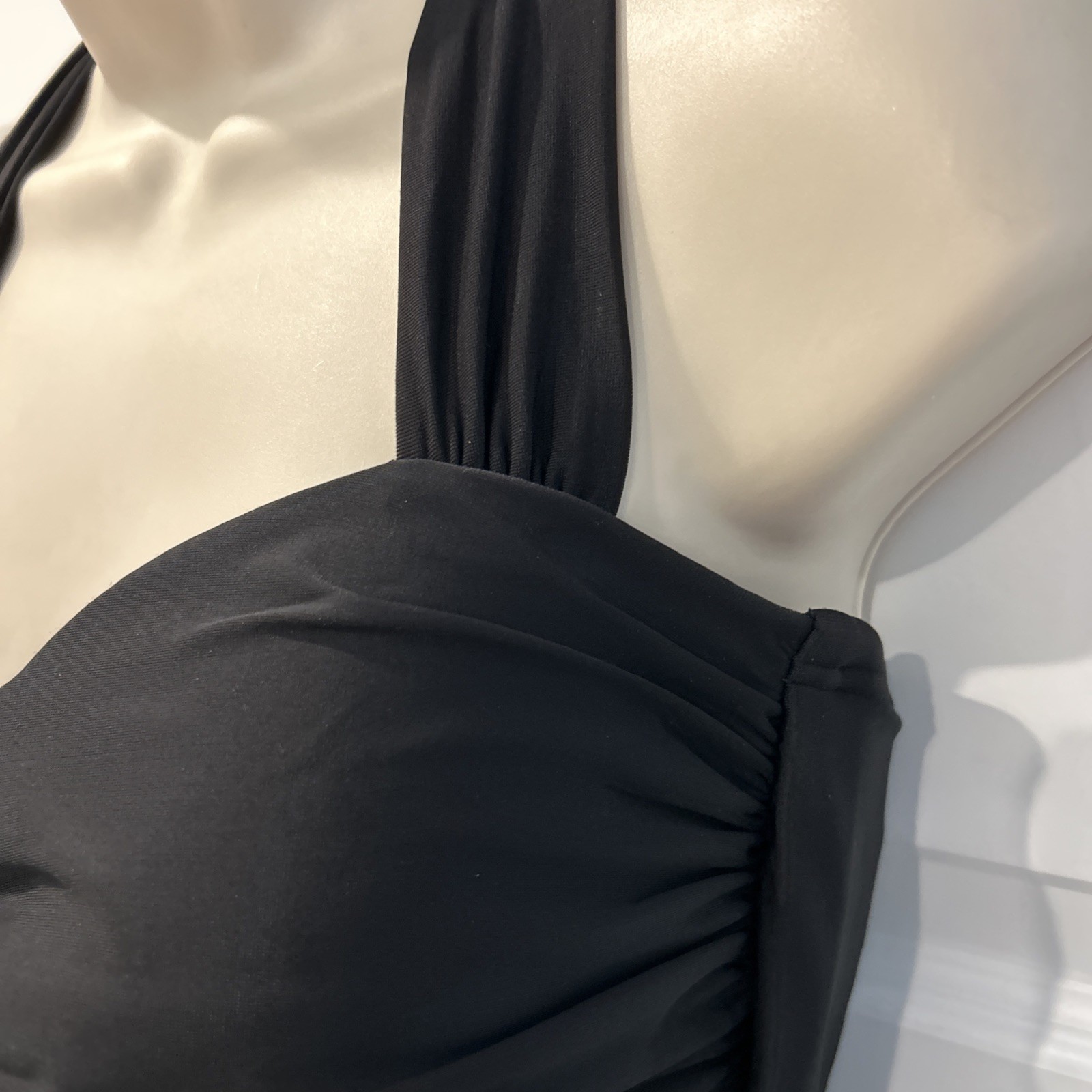 NEW Magic Suit Black Halter Swim Top Built in Bra Swimsuit Sz 10 Ruched Sides