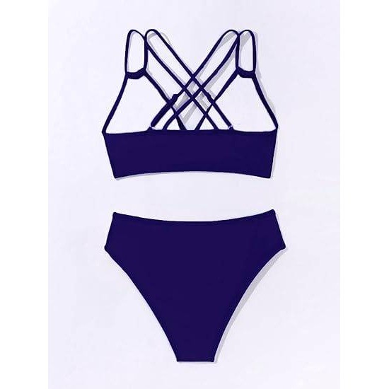MSRP $38 Tainehs Women’s M Navy Blue Push Up V Neck Two Piece Bikini Sets Cris