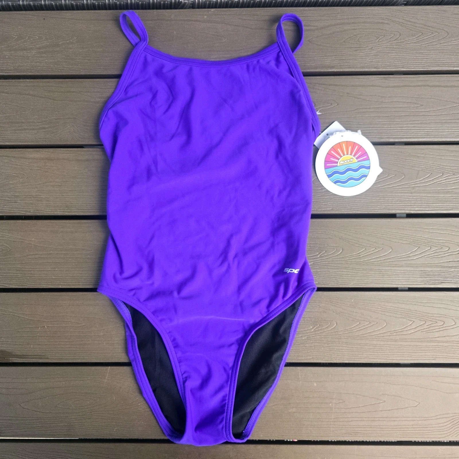 Sporti Solid Purple Thin Strap One Piece Swimsuit Lycra Xtra Life Sz 32 New
