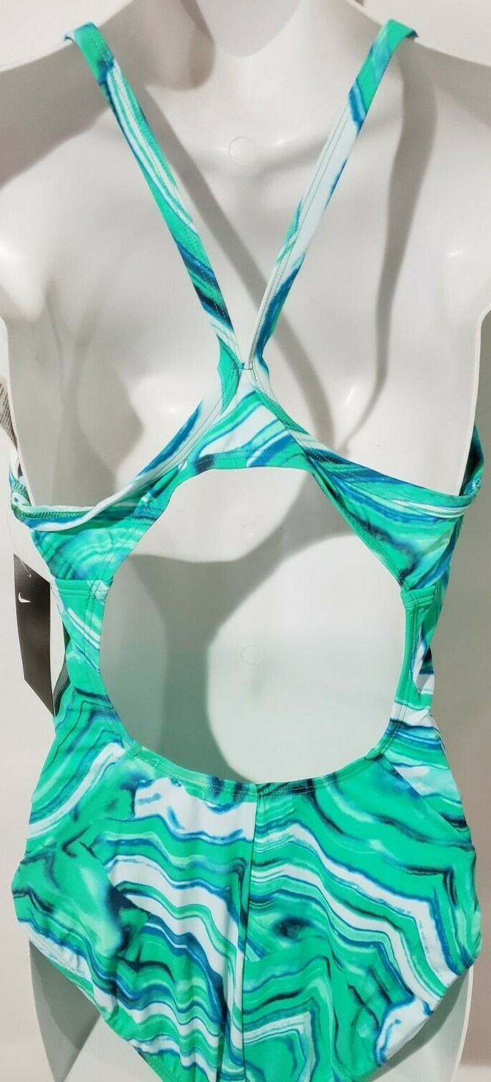 Nike Women’s One Piece Competition Swimsuit Racerback Green Blue $88