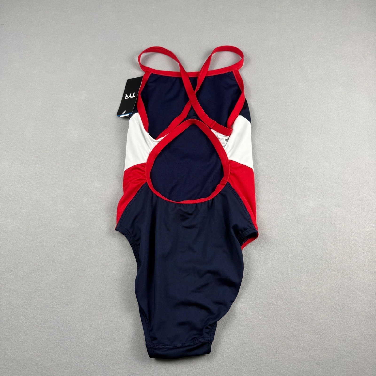 TYR Womens 30 S One Piece Swimsuit Navy Red White USA Durafast Elite Performance