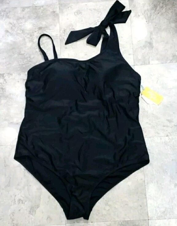 Women Swimwear One Piece Swimsuit Bow-Tie Black Size 24W NWT