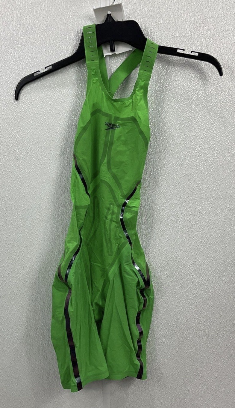 Speedo Women’s Lzr Racer X Open Back Kneeskin Swimsuit Bright Green Sz 22