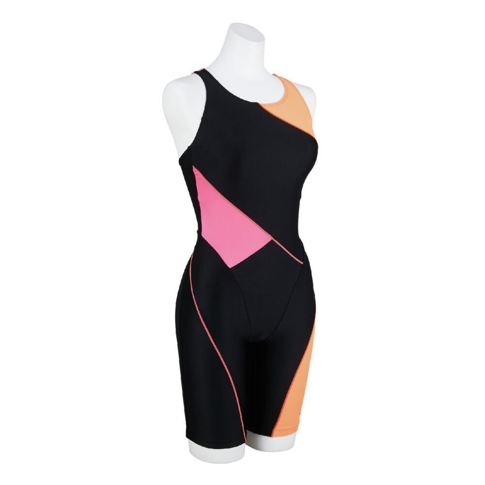 Mizuno Women’s Swim Fitness All-in-One Swimsuit Two-Tone Design Black/Orange