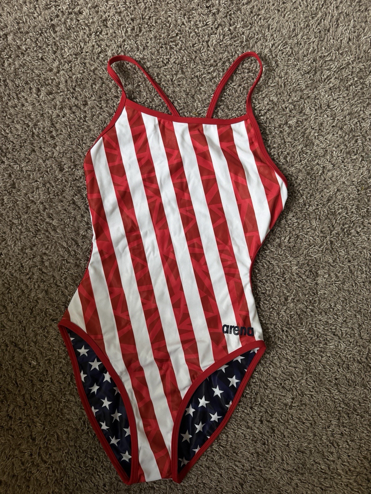arena Women’s One Piece Competitive Swimwear USA Flag Stars Stripes 32 size
