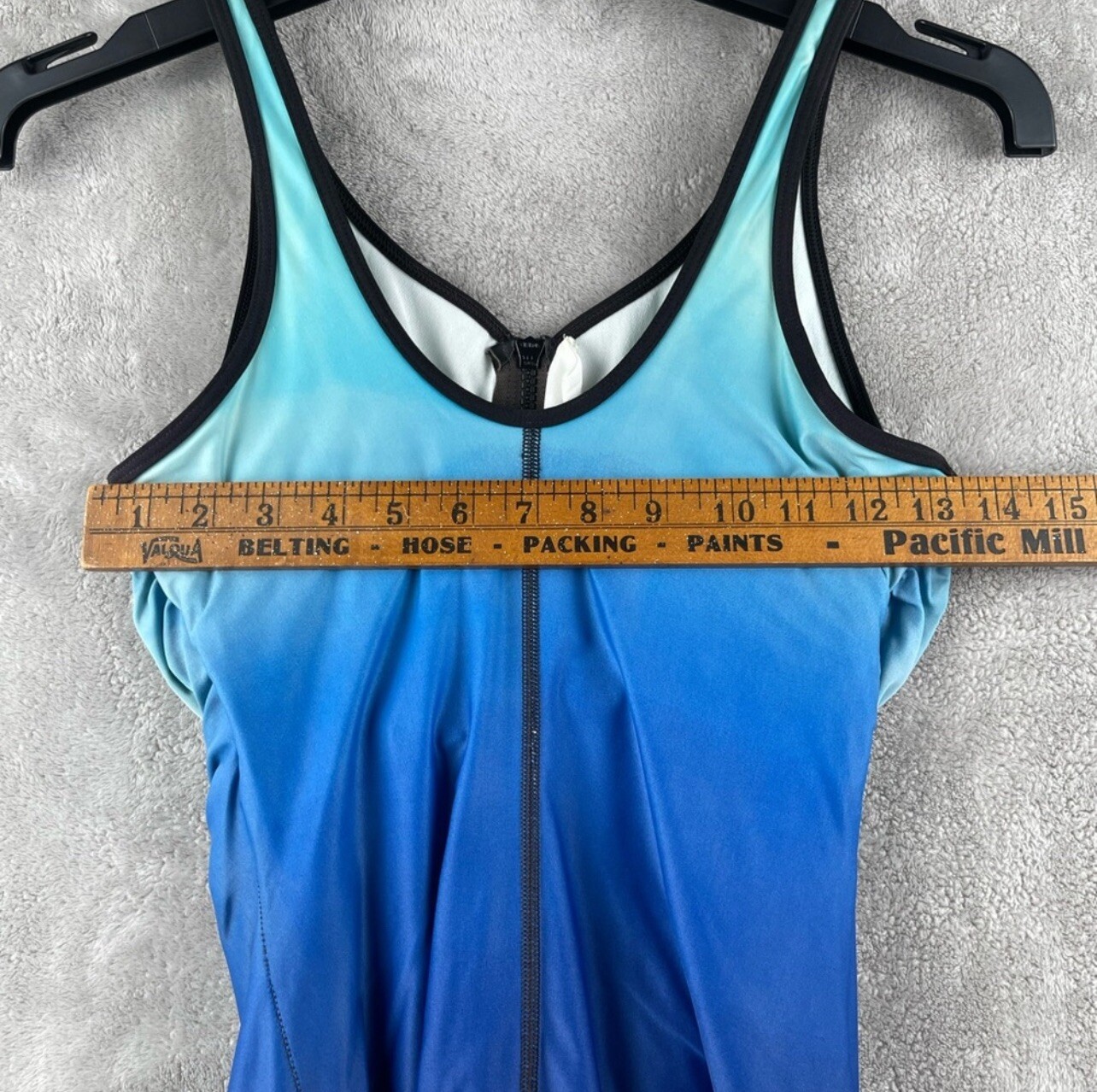 Speedo PowerFLEX Eco Womens One Piece Swimsuit Blue Ombre Zip Front Size 8
