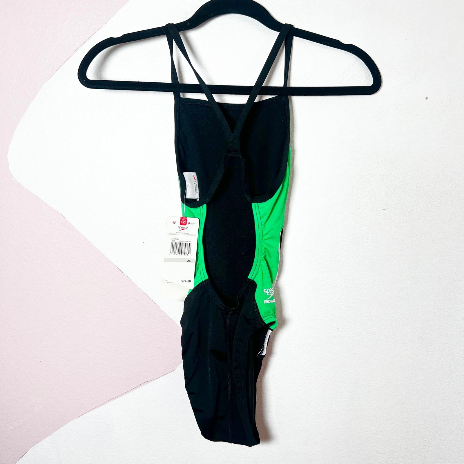 Speedo Endurance One Piece Swimsuit Black Green Size 26 NEW