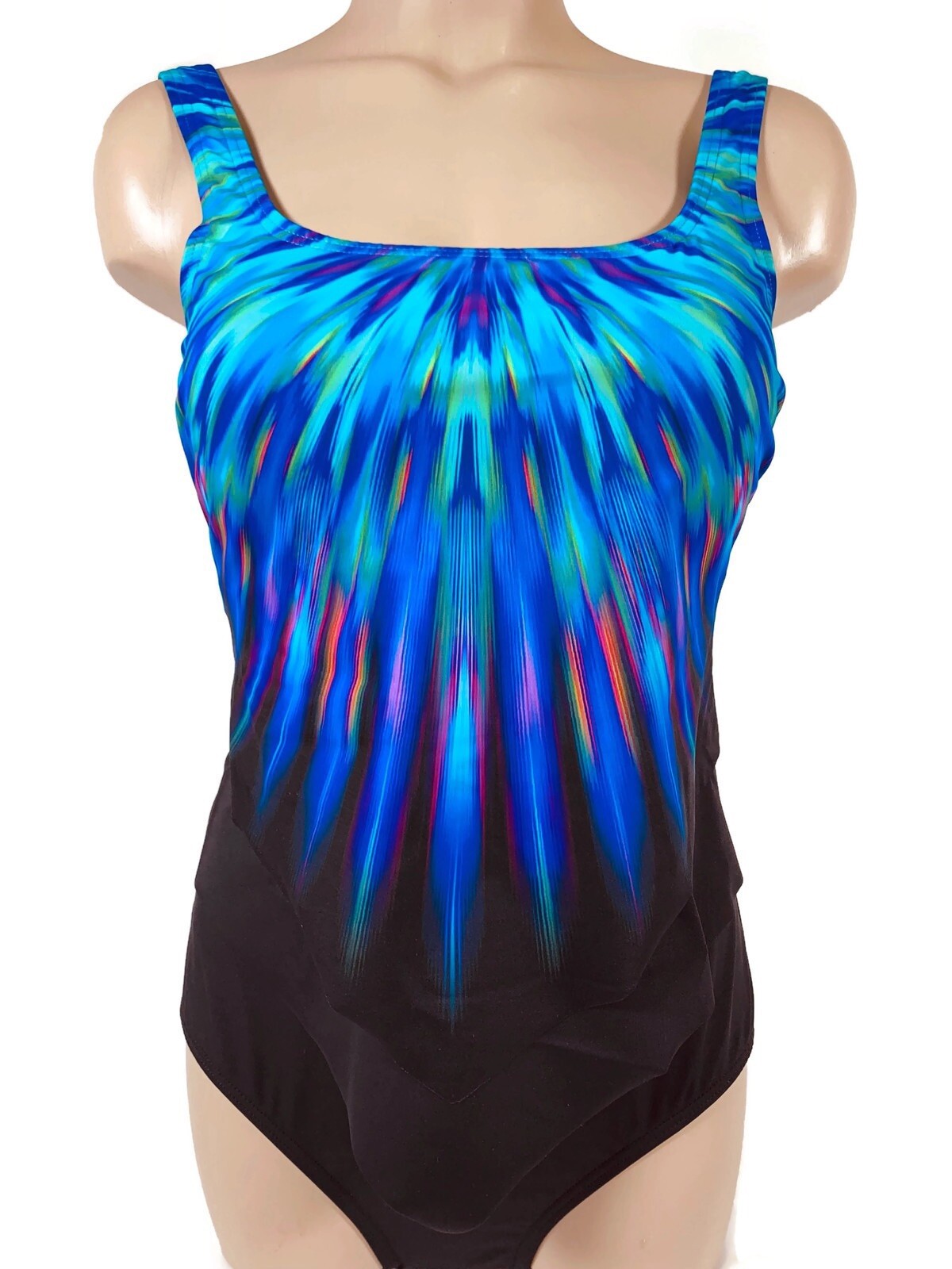 Slimming One-Piece Womens Swimsuit Hidden Pocket Size 8 Blue/Black Was $135
