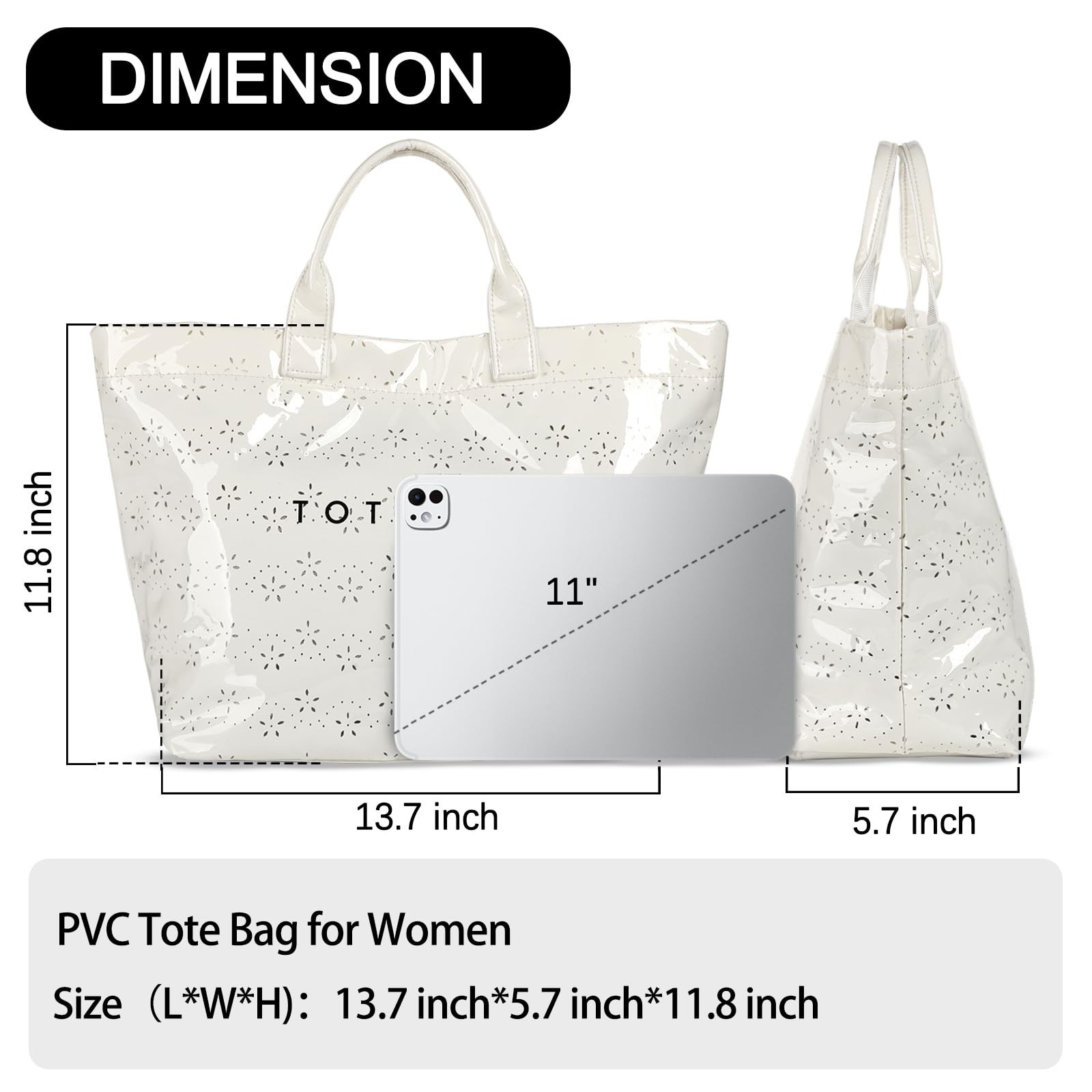 PVC Tote Bag for Women, Large Waterproof Beach Tote Bag with Handle Beige