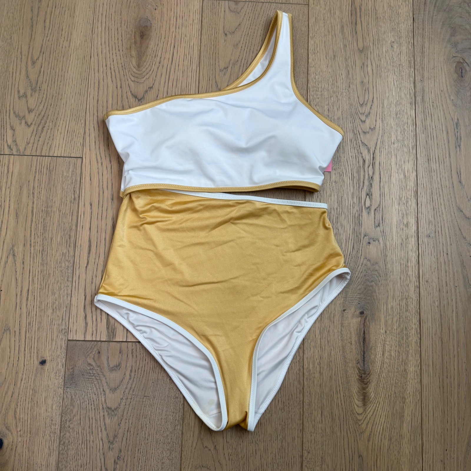 NEW Victorias Secret One Shoulder One-Piece Swimsuit White Gold High Waist Large