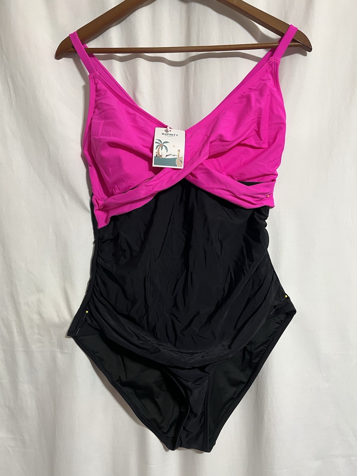 B2prity Women’s XL 1Pc Tummy Control Pink/Black Bathing Suit JJ-948