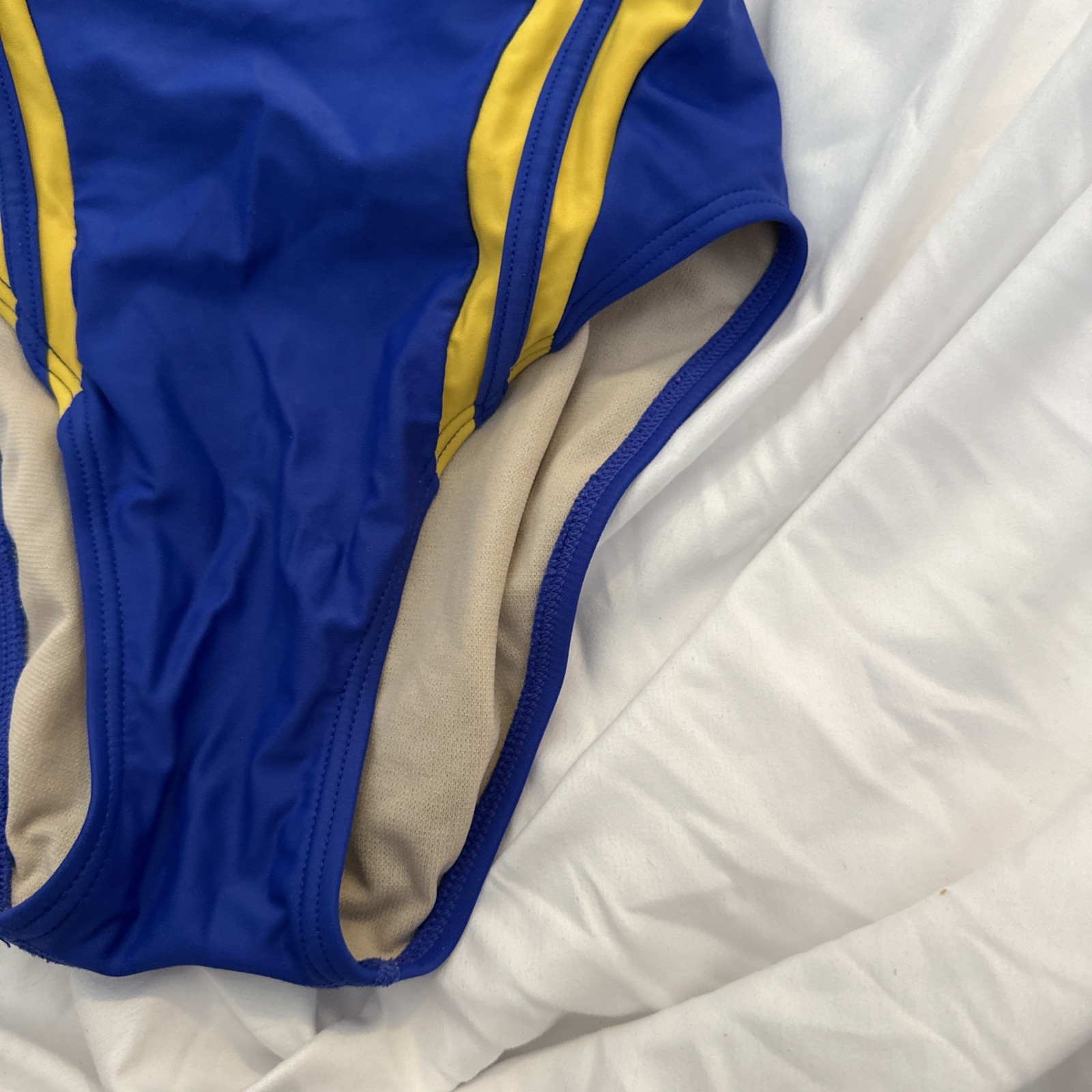 The Finals Competitive Swimwear One Piece Swimsuit Female sz 32 XS Blue Gold EUC