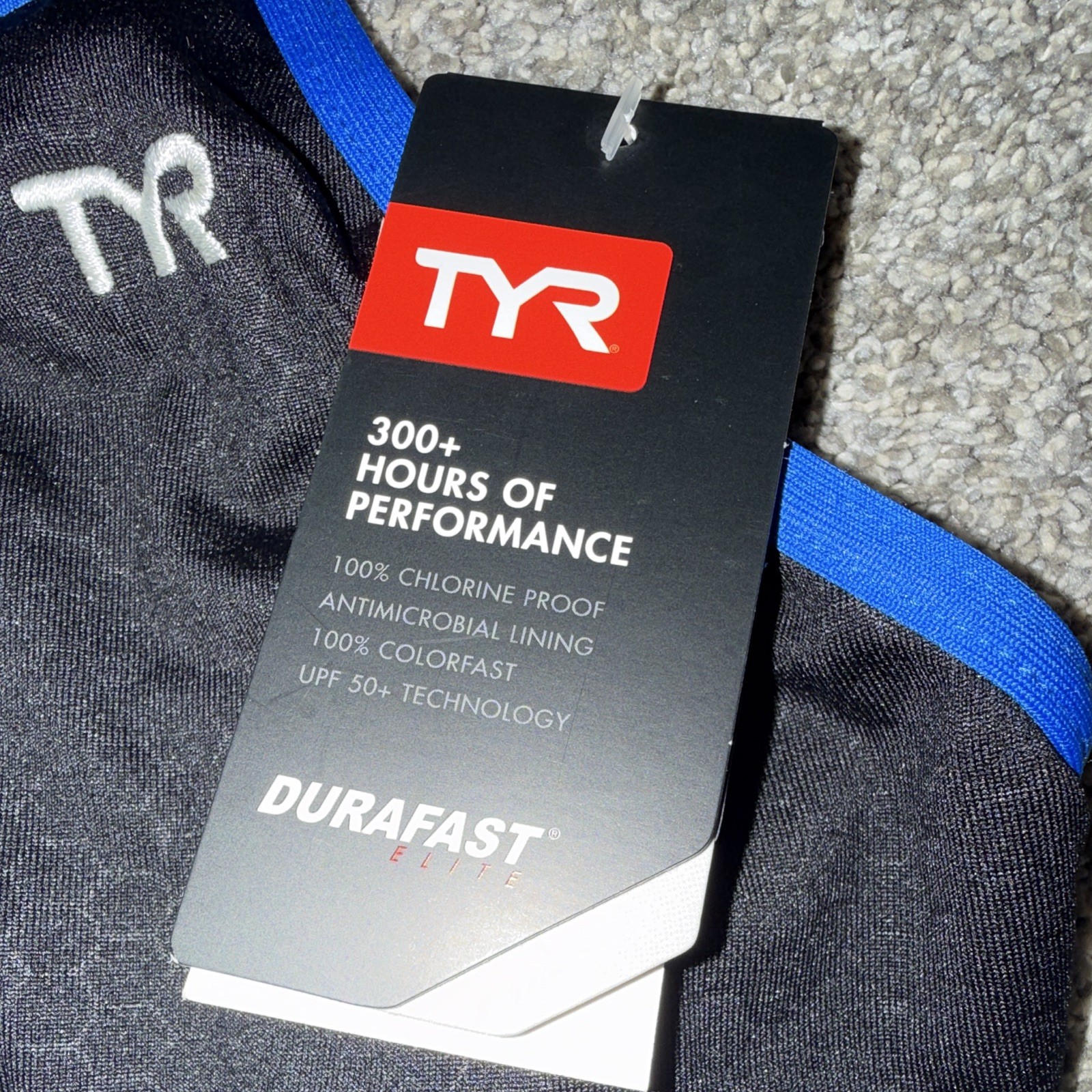 TYR Durafast Elite Black/Blue Hexa Trinity Competitive One-Piece Swimsuit 36