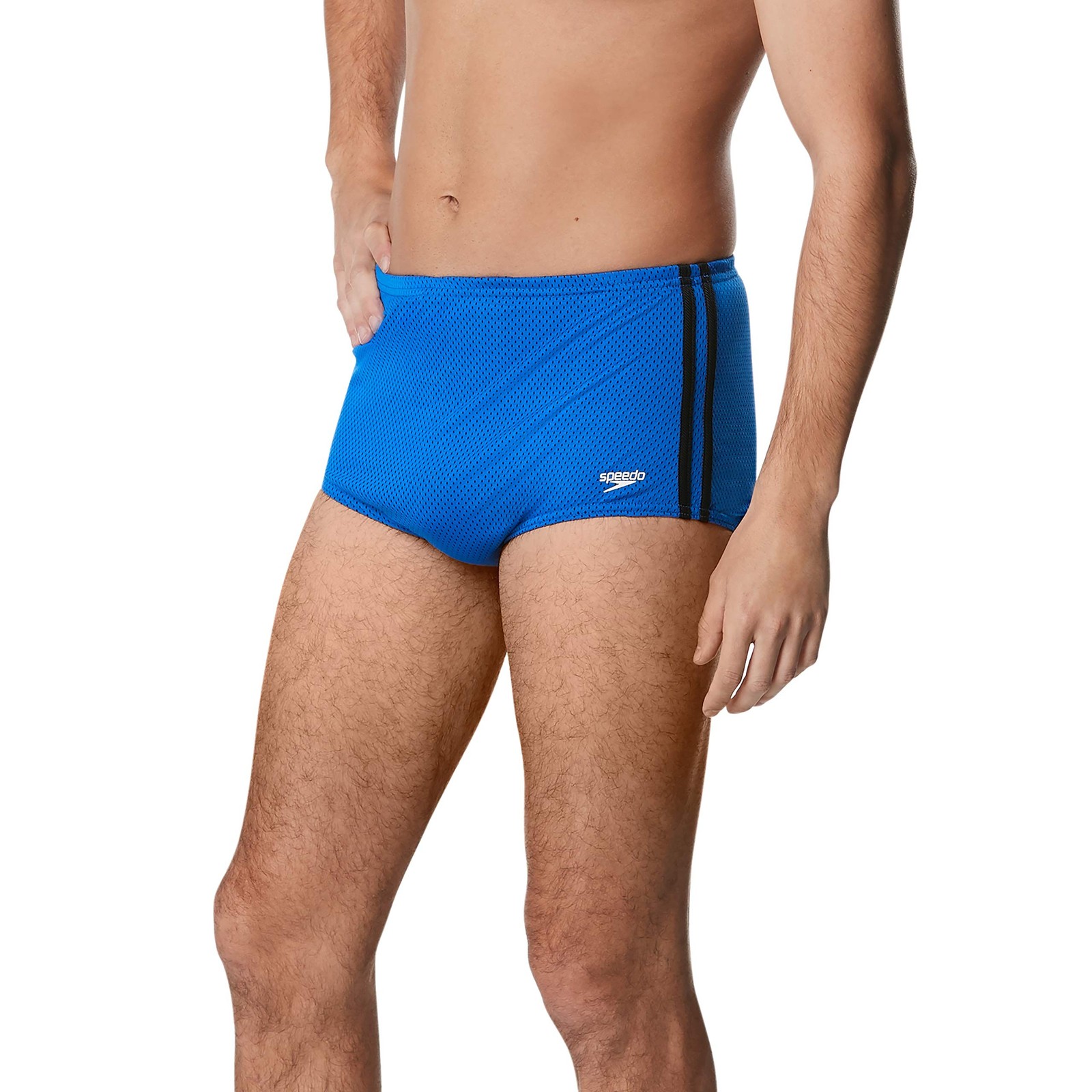 Speedo Men’s Poly Mesh Square Leg Swimsuit 32 Speedo Blue/Black