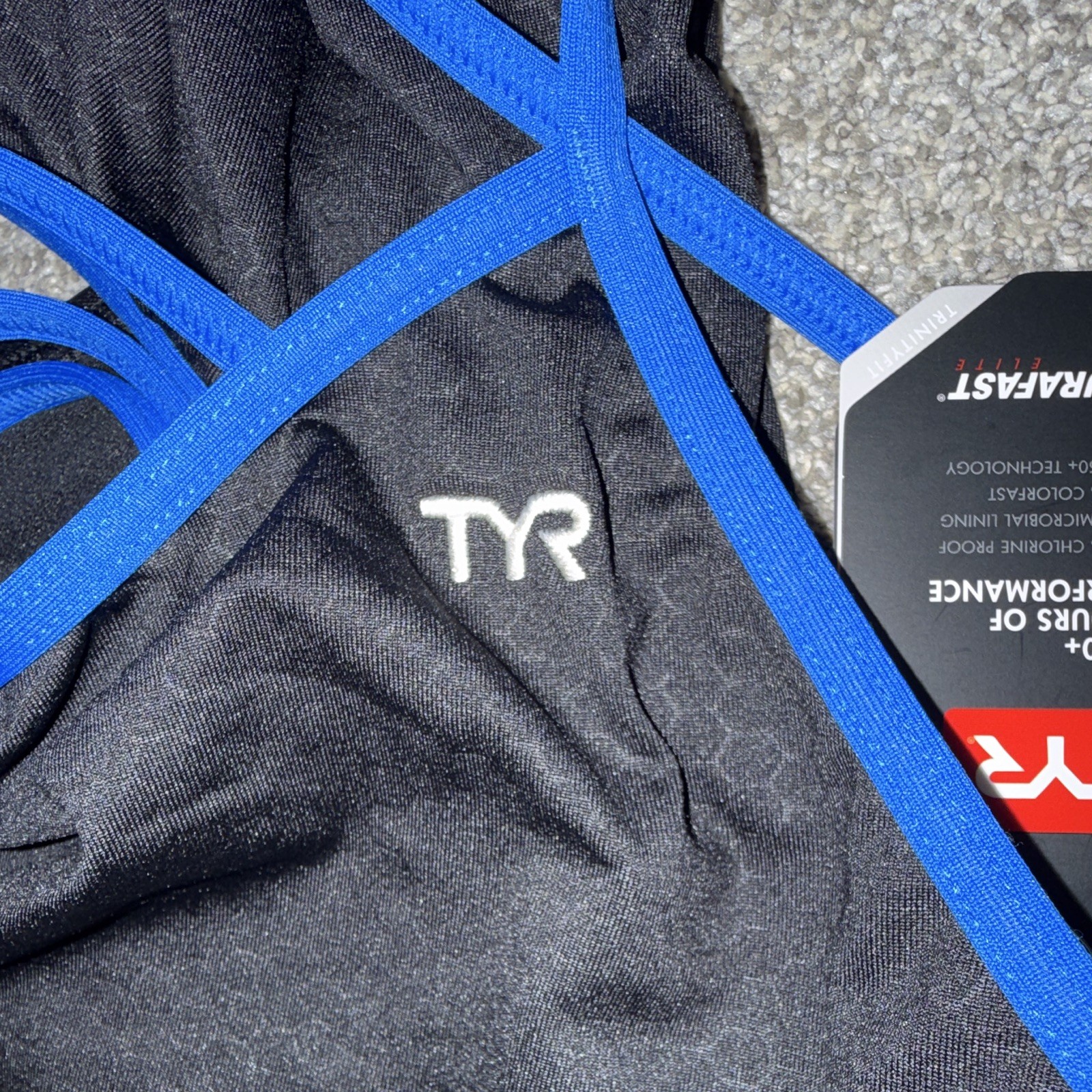 TYR Durafast Elite Black/Blue Hexa Trinity Competitive One-Piece Swimsuit 36