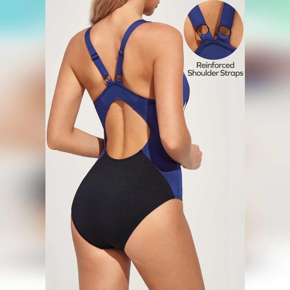 EWEDOOS Women’s Competitive One-Piece Swimsuit Black/Blue/White L Poly/Spandex