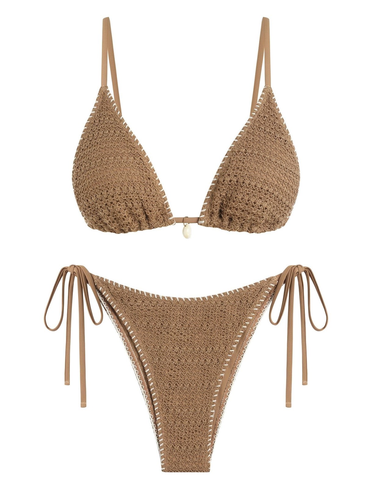 ZAFUL Women’s Sexy Triangle Bikini Set Crochet Tie Side String Cheeky Swimsui…