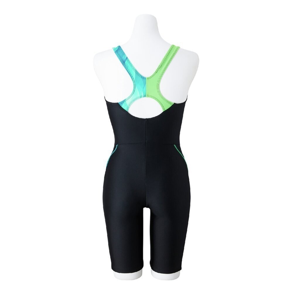 Mizuno Women’s Swim Fitness All-in-One Swimsuit Back Strap Color Cocktail BK/TQ