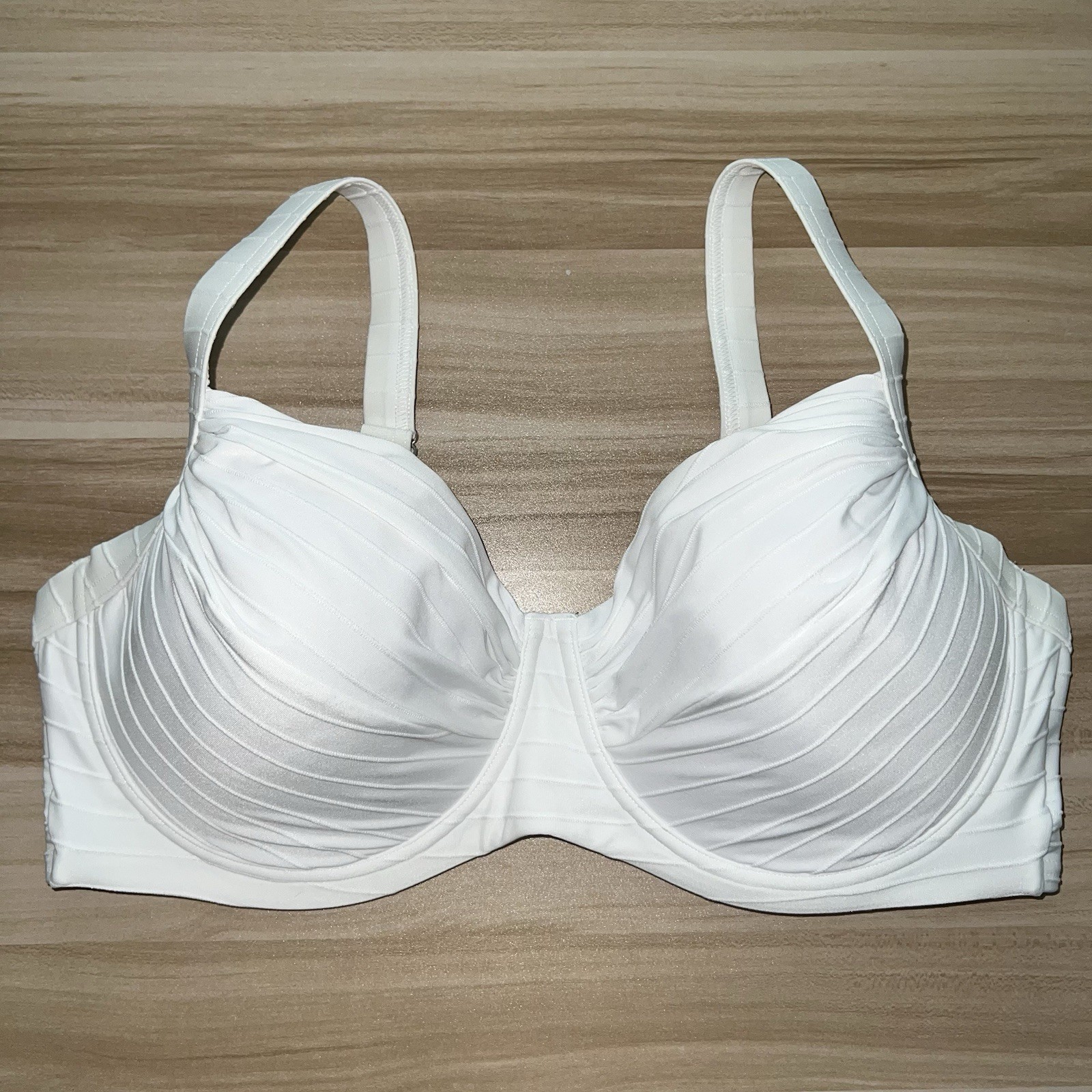 Lands’ End 16W Bikini Swim Top White Underwire Bra Lined Ruched Plus Size