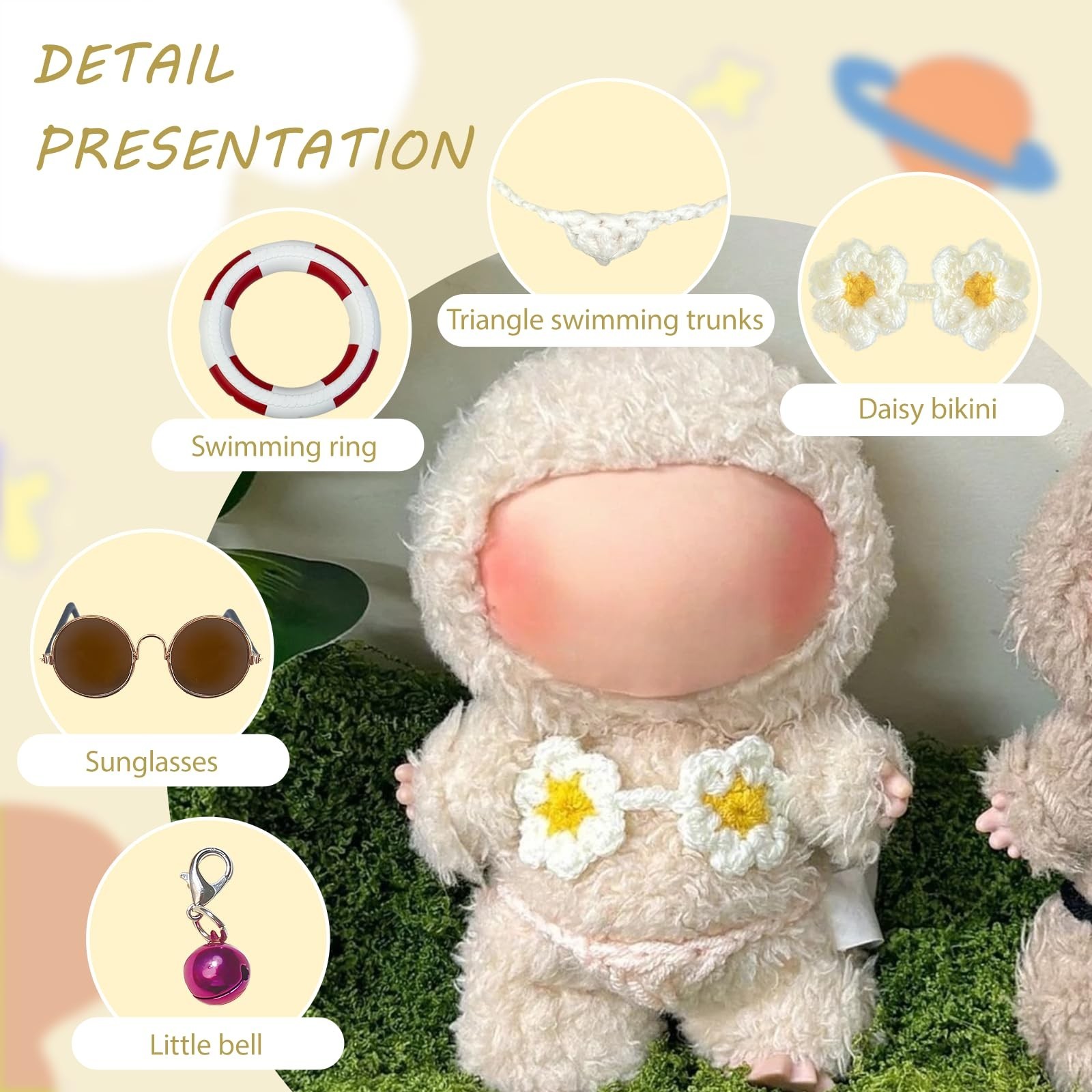 Daisy Bikini for Labubu(No Dolls),5-Piece Set Includes Bikini, Brown Glasses,…