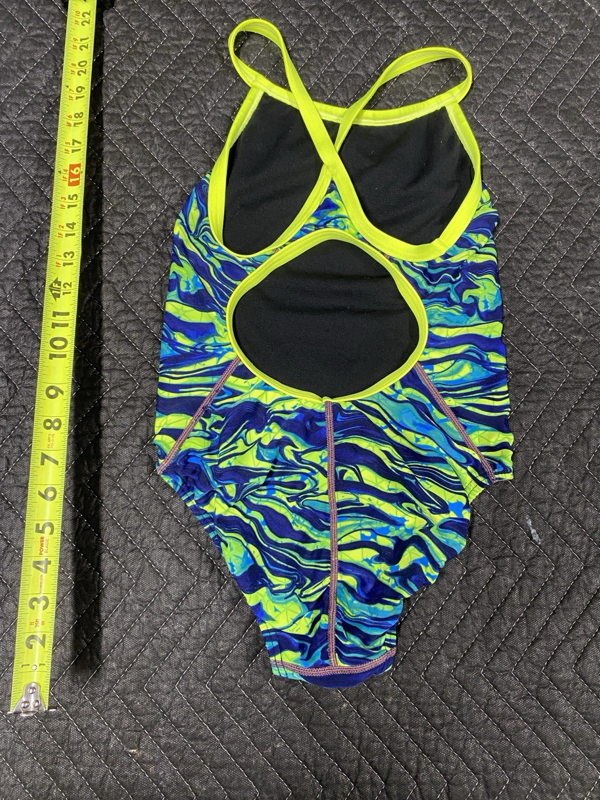 TYR Women’s Competitive One Piece Swimsuit Size 28 Blue Green Pattern