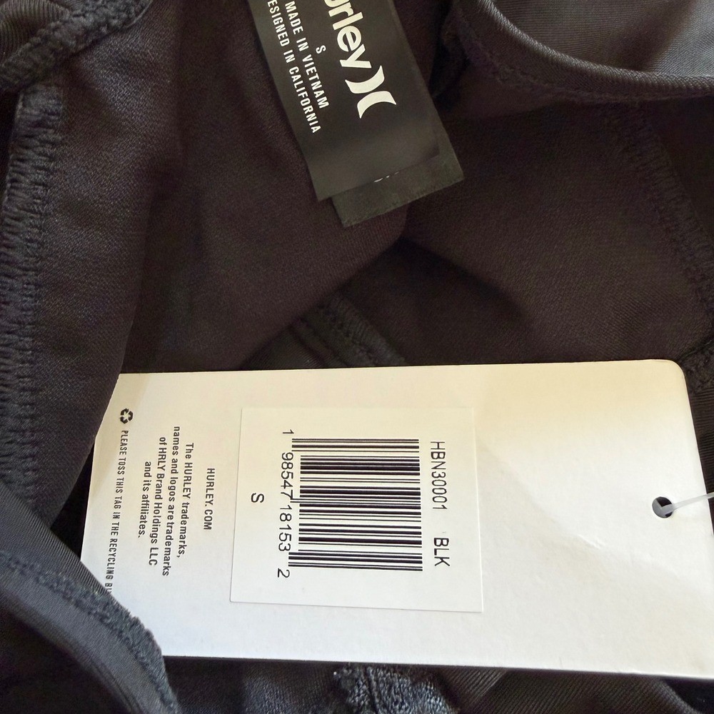 NWT Hurley Black Long Sleeve One Piece Rash Guard / Swimsuit UPF 50+ Zip Surf SM