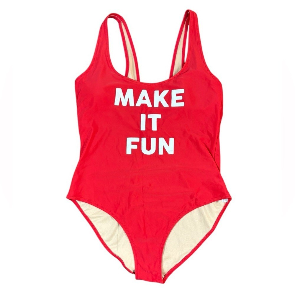 Old Navy Red & White “Make It Fun” One Piece Swimsuit (Size XL)
