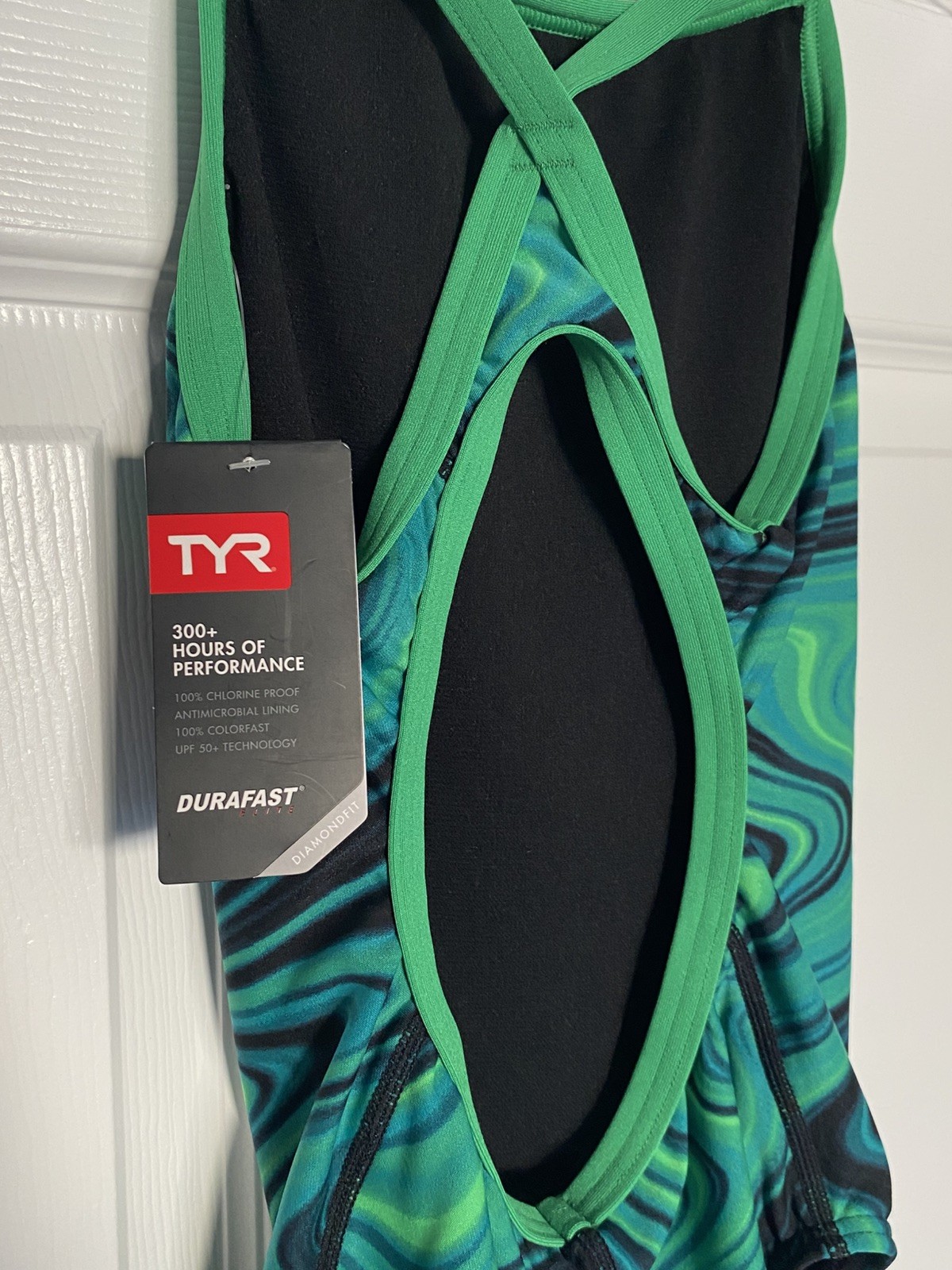 TYR Women’s Durafast Elite Diamondfit Swimsuit Green Vitality 30 Small