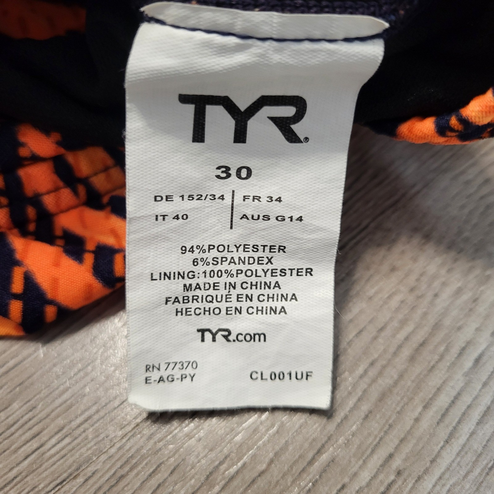 TYR Women Orange Navy Tiger Stripe Performance One Piece Swimsuit 30 US Small