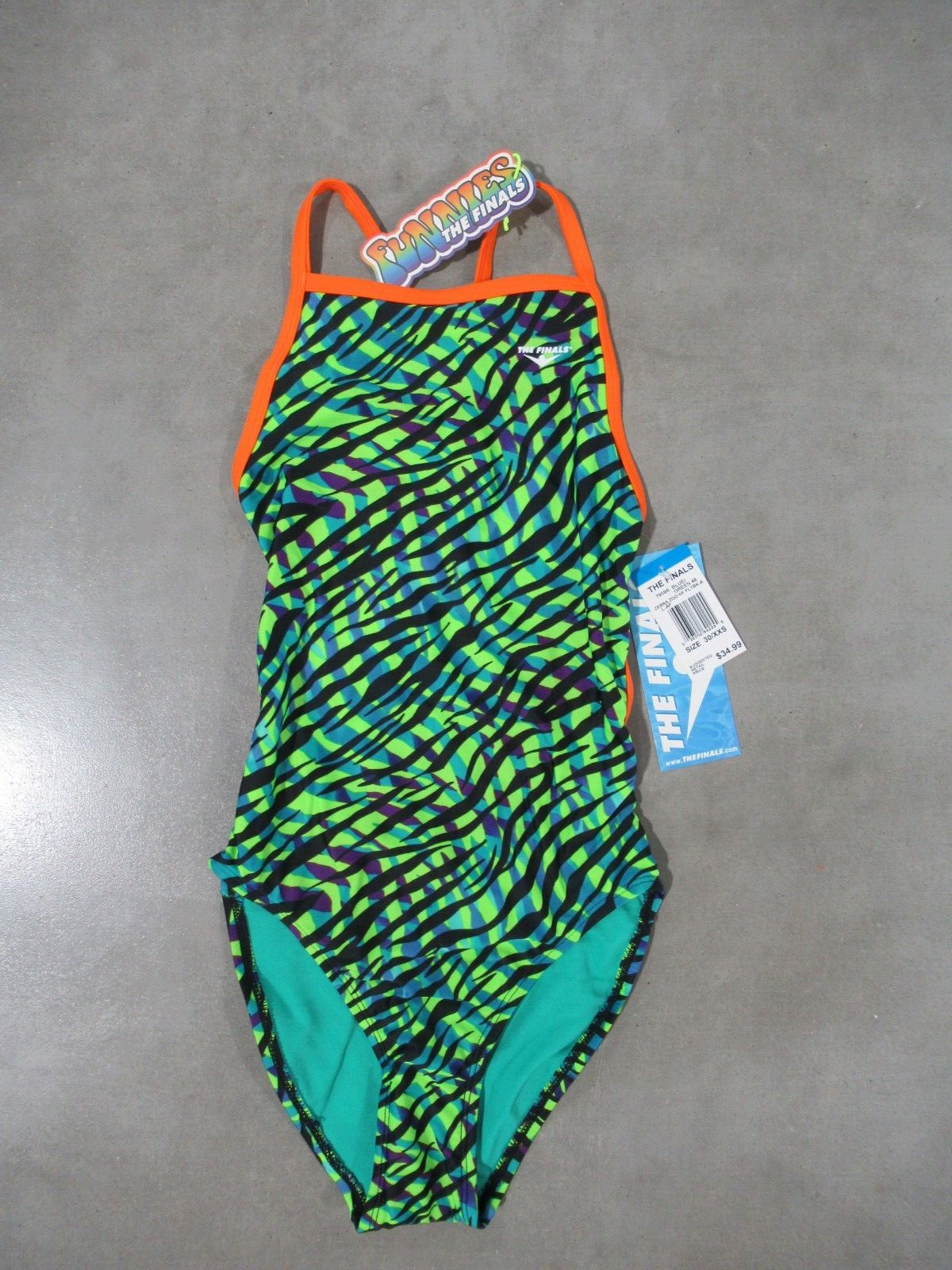 TYR The Finals Zebra Zoo Size 30 XXS Blue/Green *NWT*