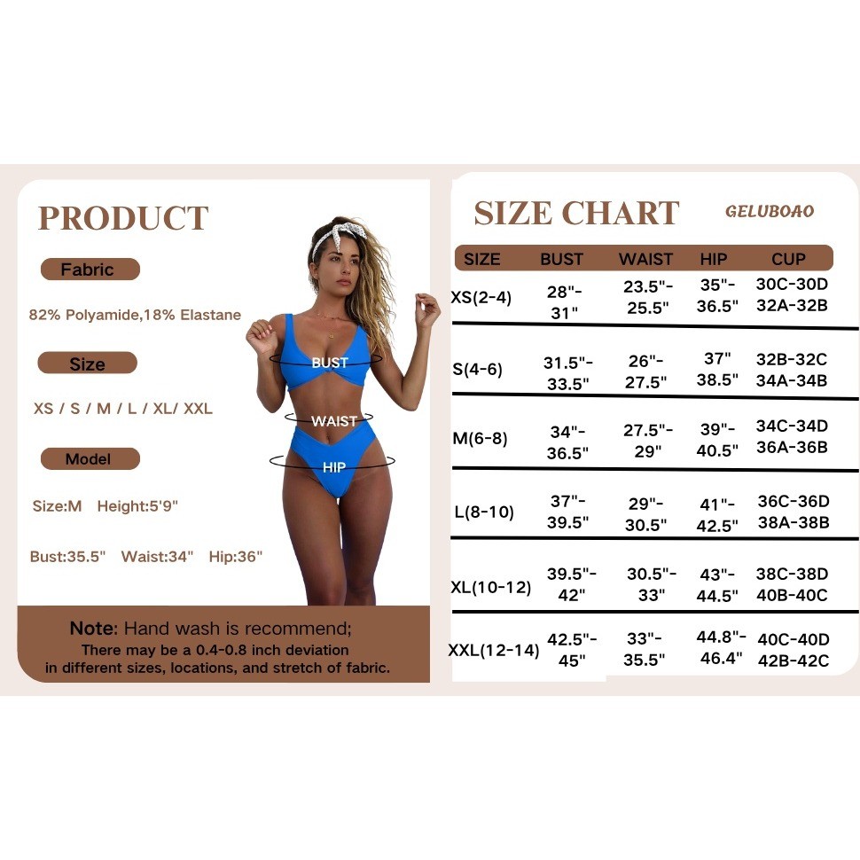 MSRP $39 Geluboao Women’s M Brown Bikini Sets Two Piece Cheeky High Waisted Kn