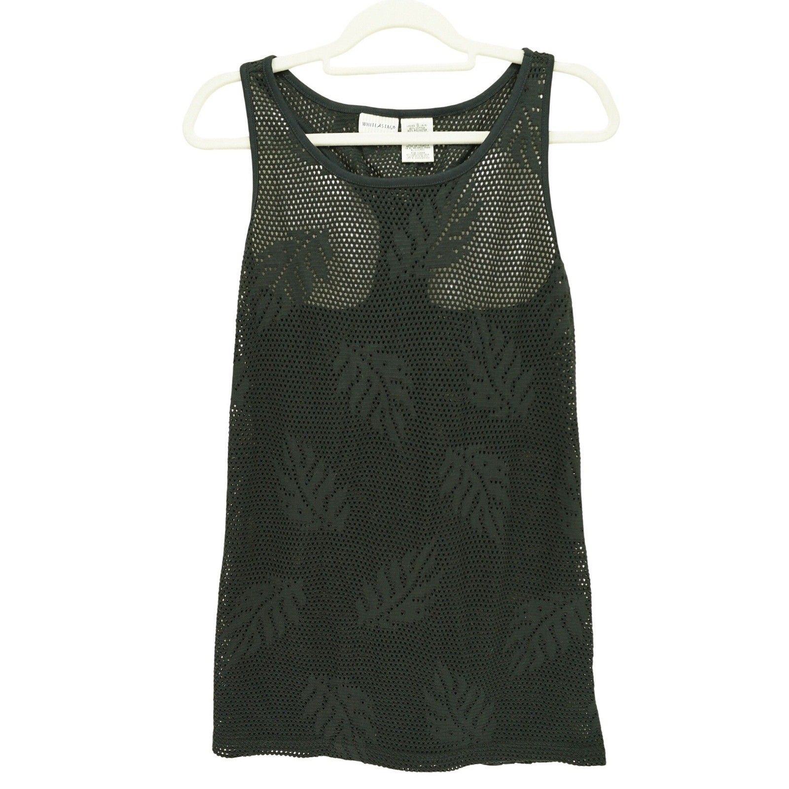 Black Leaf Mesh Racerback Swim Cover S Sleeveless White Stag