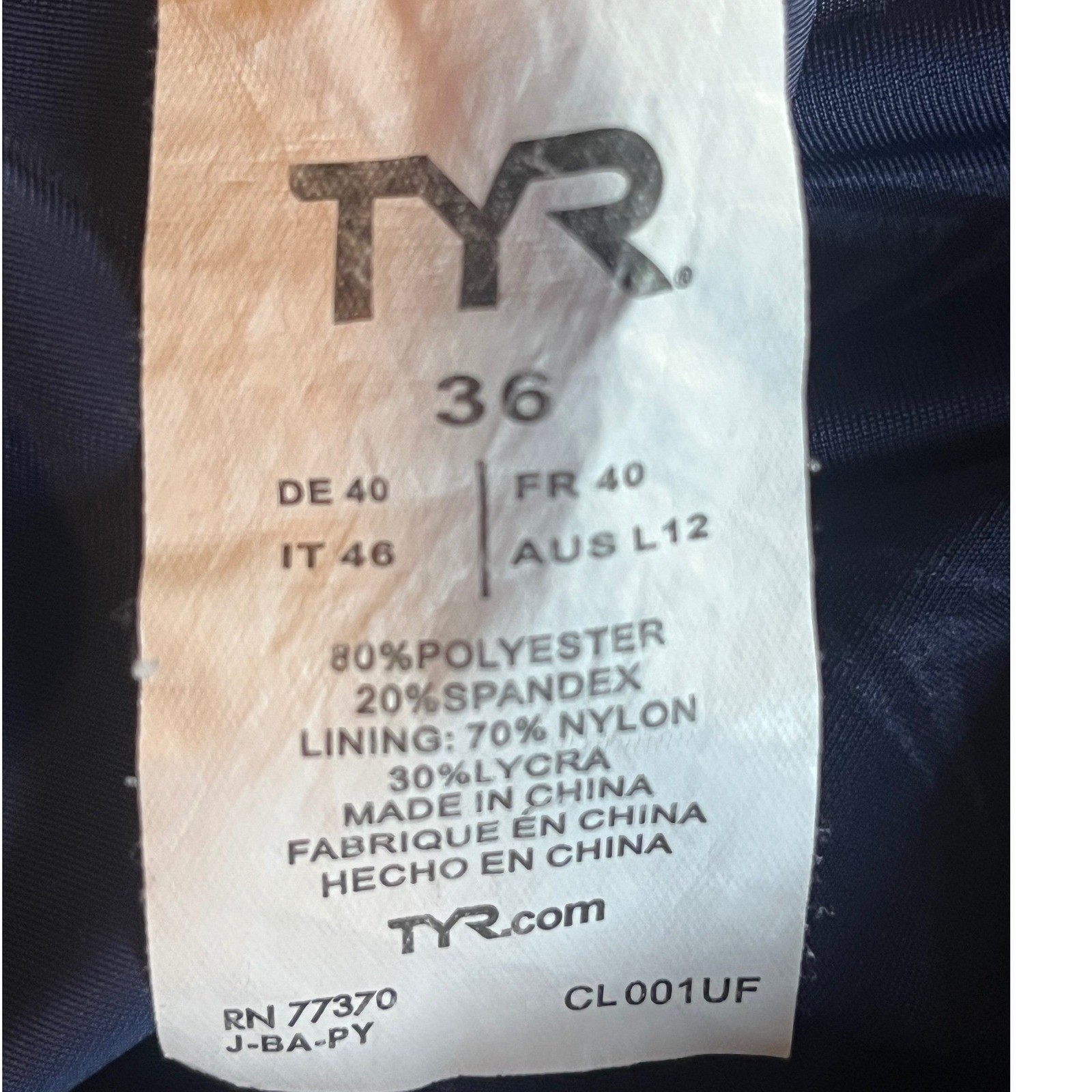 TYR Women Navy Blue Geometric Performance Kneeskin Swimsuit Size 36 CL001UF