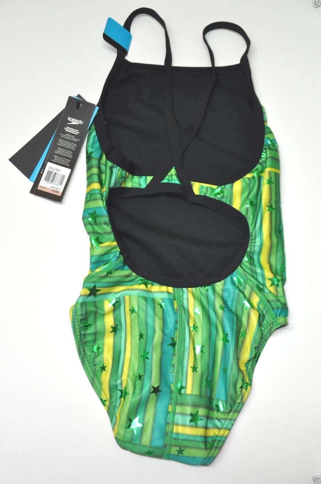Speedo swimsuit one-piece Performance Racing Green Womens 6/ 32 Train Tech II